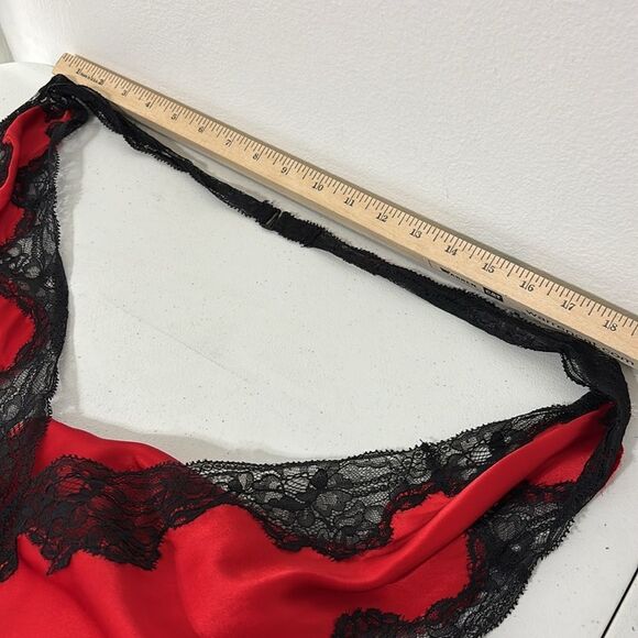 Vtg Victoria's Secret Lady in Red Silk Maxi Slip Dress Sz L Black Lace Nightgown - Picture 12 of 13